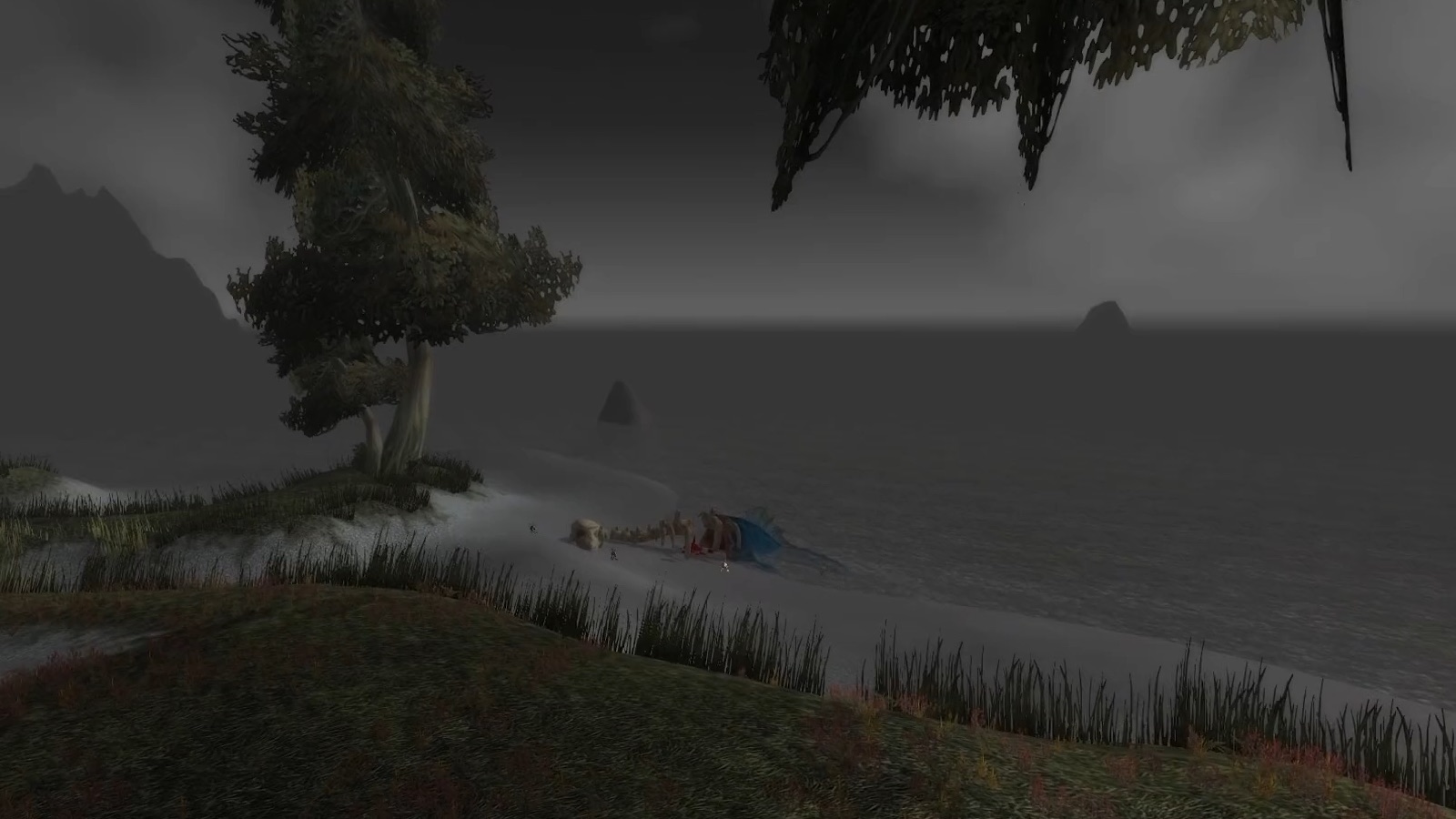 Darkshore — Darkshore shoreline: Classic's flat grey versus Forever's pink-tinted volumetric fog. — Classic